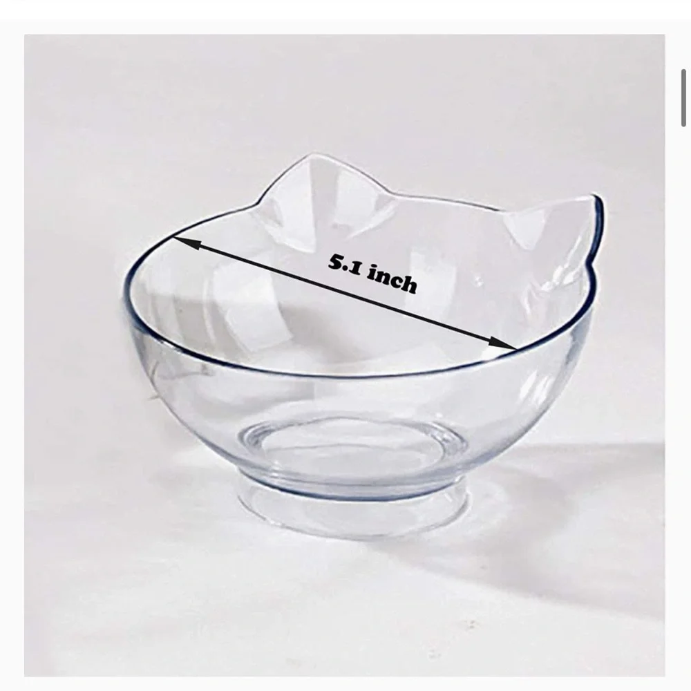 Set 4 Cat Ears Tilted Neck Guard Stand Raised Pet Feeder Bowl for Cats
